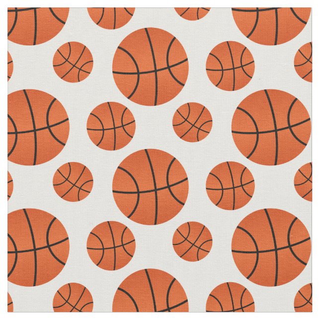 Basketball Pattern White Background Fabric (Close Up)