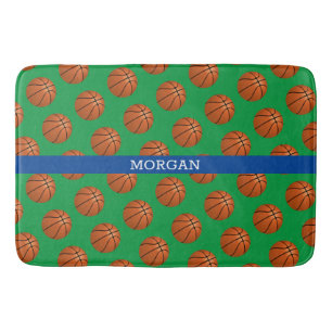 Basketball Pattern, White Name, Blue & Green Bath Mat