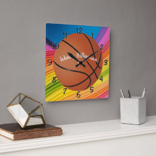 Basketball personalize with Name Colourful Square Wall Clock