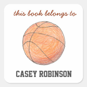 Basketball personalized bookplates for kids square sticker