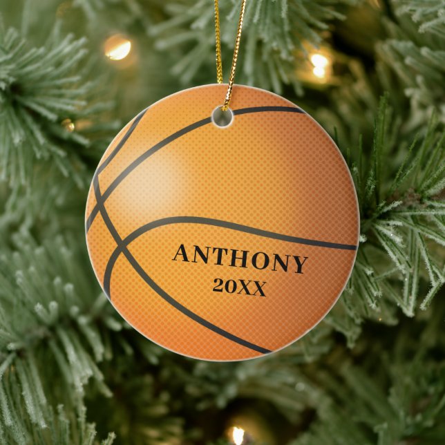 Basketball Personalized Christmas Ceramic Ornament (Tree)