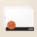 Basketball Personalized Flat Card<br><div class="desc">Our modern basketball flat note cards are perfect for sending a quick hello or thank you. This sports themed stationery is perfect for a boy or girl athlete. Easily change the bottom border colours (orange and black) to any of your choice.</div>