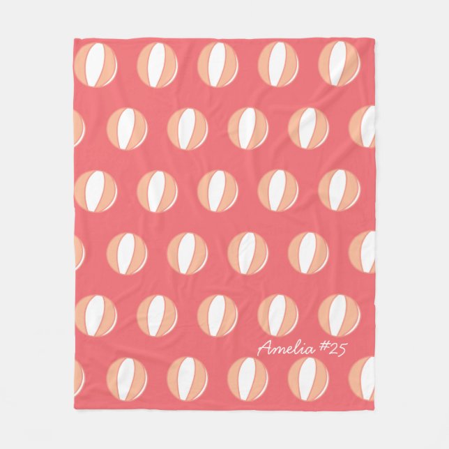 Basketball Personalized Name Coral White Custom Fleece Blanket (Front)