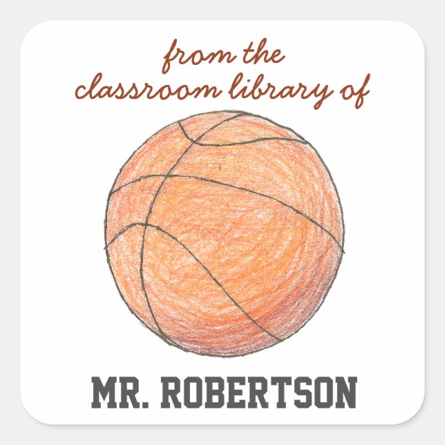 Basketball personalized teacher gift bookplate square sticker (Front)
