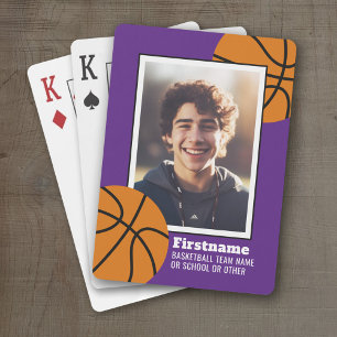 Basketball Photo Add Your Name - Can Edit Purple Playing Cards