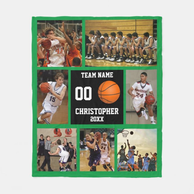 Basketball photo collage Green Grass Fleece Blanket (Front)