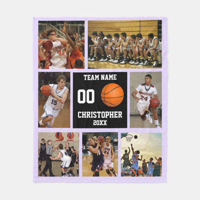 Basketball photo collage pale lavender lilac fleece blanket (Front)