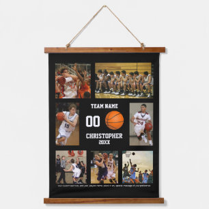 Basketball photo collage personalized black hanging tapestry
