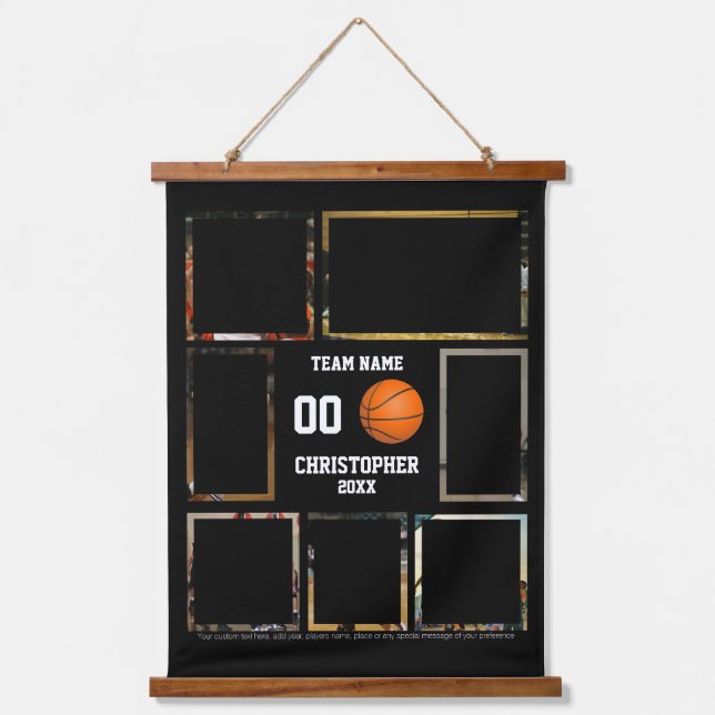 Basketball photo collage personalized black hanging tapestry (Front)