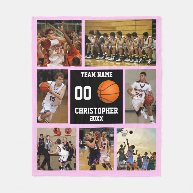 Basketball photo collage Pink fleece blanket (Front)