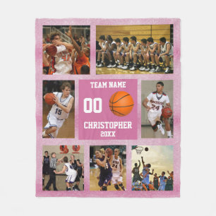 Basketball photo collage Pink Glitter Fleece Blanket