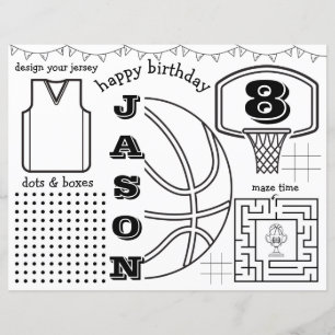 basketball placemats, basketball activity sheet 