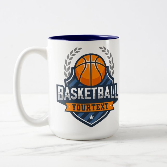 Basketball Player ADD NAME Varsity School Team Two-Tone Coffee Mug (Left)