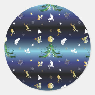 Basketball Player Christmas Tree Classic Round Sticker
