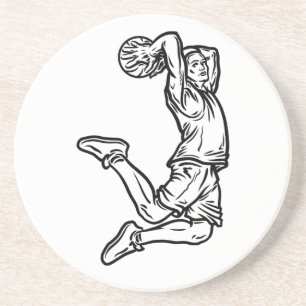 Basketball Player Doing Slam Dunk Dark Design Coaster