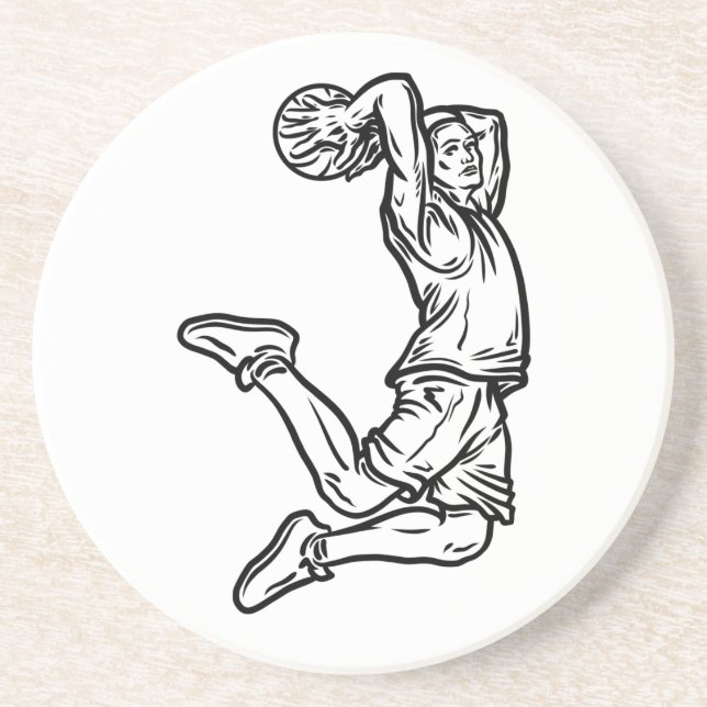 Basketball Player Doing Slam Dunk Dark Design Coaster (Front)