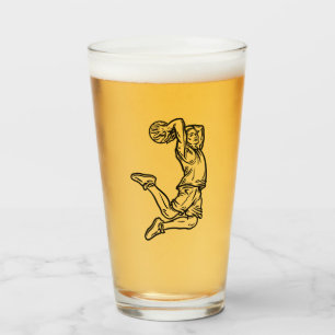 Basketball Player Doing Slam Dunk Dark Design Glass