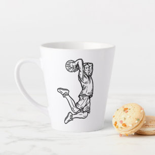 Basketball Player Doing Slam Dunk Dark Design Latte Mug