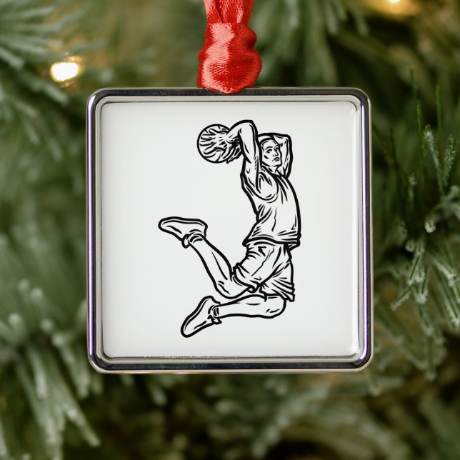 Basketball Player Doing Slam Dunk Dark Design Metal Ornament (Tree)
