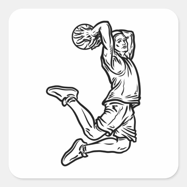 Basketball Player Doing Slam Dunk Dark Design Square Sticker (Front)