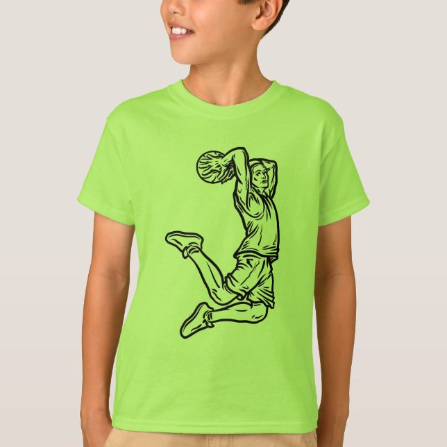 Basketball Player Doing Slam Dunk Dark Design T-Shirt (Front)