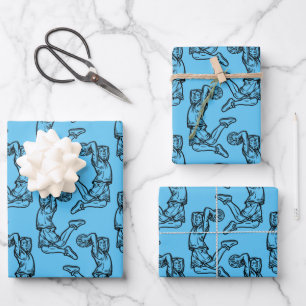 Basketball Player Doing Slam Dunk Dark Design Wrapping Paper Sheet