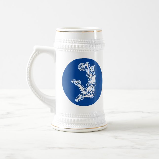 Basketball Player Doing Slam Dunk Light Design Beer Stein (Left)