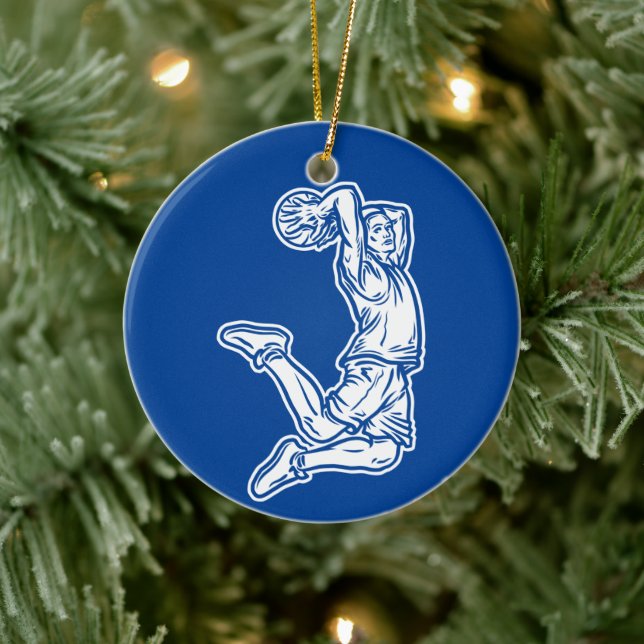 Basketball Player Doing Slam Dunk Light Design Ceramic Ornament (Tree)