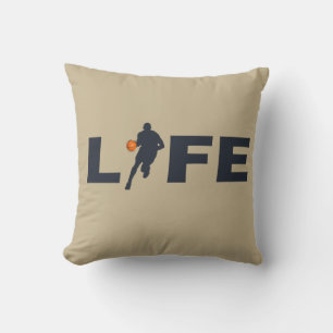 Basketball player dribble with orange ball throw pillow