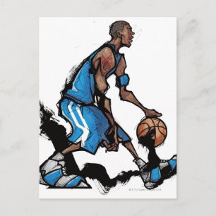 Basketball player dribbling ball postcard