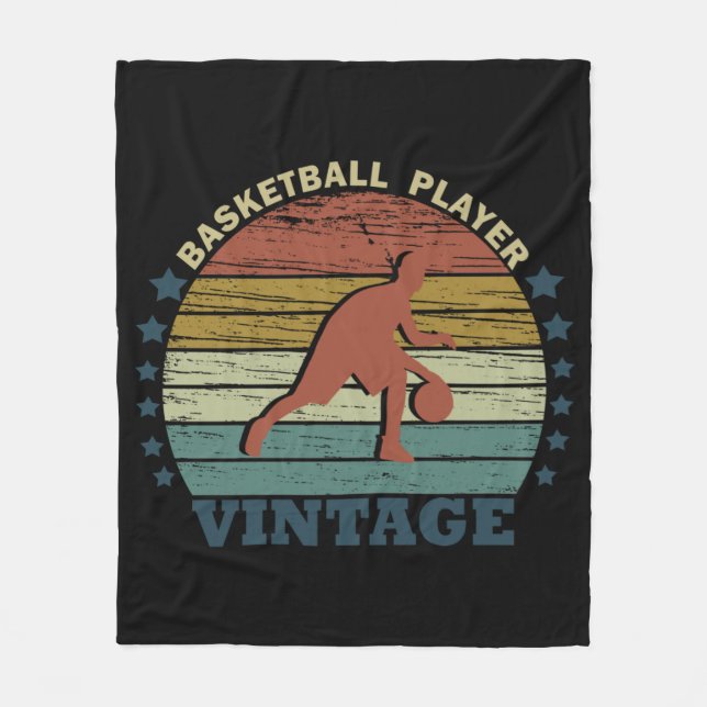 Basketball player dribbling vintage retro sunset fleece blanket (Front)