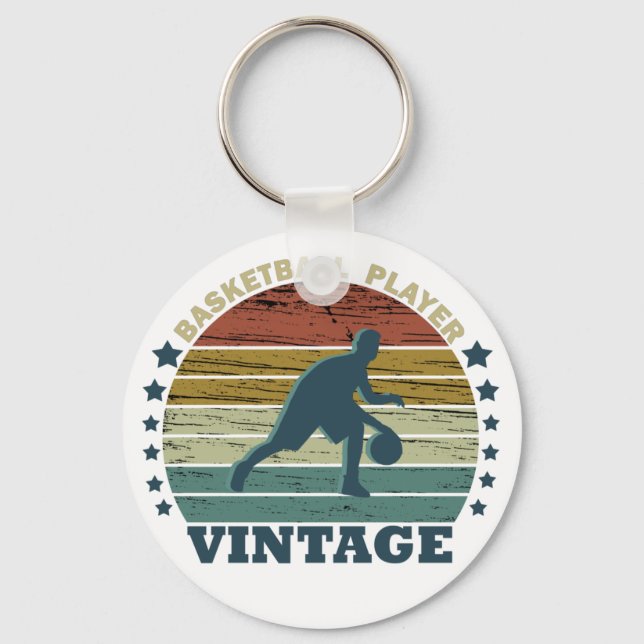 Basketball player dribbling vintage retro sunset keychain (Front)