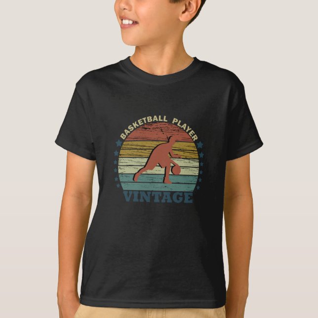 Basketball player dribbling vintage retro sunset T-Shirt (Front)