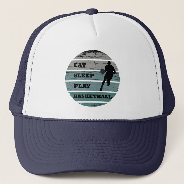 Basketball player dribbling vintage retro sunset trucker hat (Front)