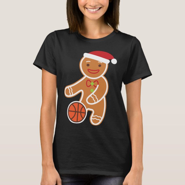 Basketball Player Gingerbread Funny Christmas T-Shirt (Front)