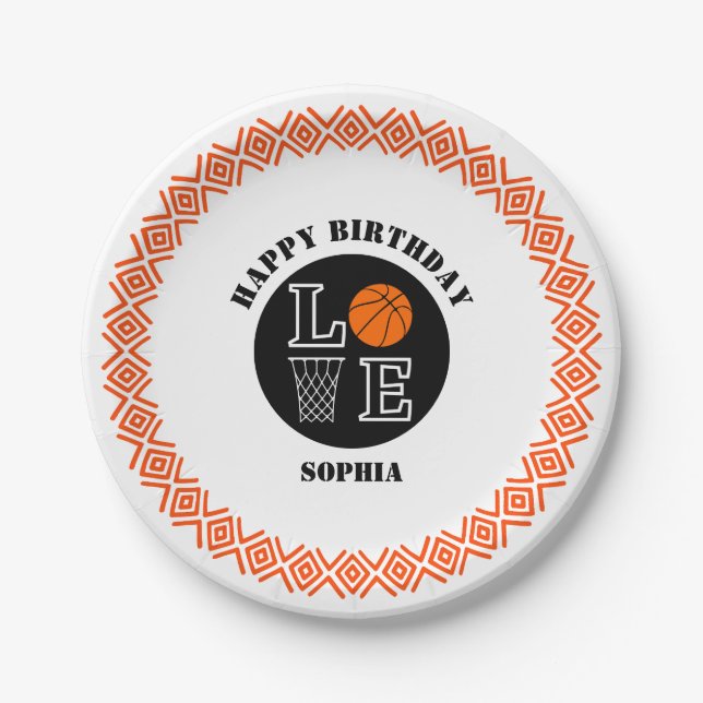 Basketball Player Girl, Basketball Girl  Birthday Paper Plate (Front)