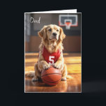 Basketball Player Golden Retriever Birthday Card<br><div class="desc">A golden retriever wearing a red basketball jersey with the number 5 poses confidently on a basketball court, its paw resting on a basketball.
The inside text can be changed.</div>