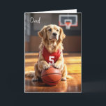 Basketball Player Golden Retriever Birthday Card<br><div class="desc">A golden retriever wearing a red basketball jersey with the number 5 poses confidently on a basketball court,  its paw resting on a basketball.
The inside text can be changed.</div>