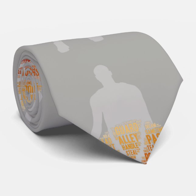 Basketball Player Graphic Sports Necktie Grey (Rolled)