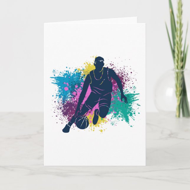 Basketball Player Grungy Colour Splashes Card (Front)