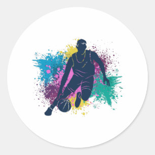 Basketball Player Grungy Colour Splashes Classic Round Sticker
