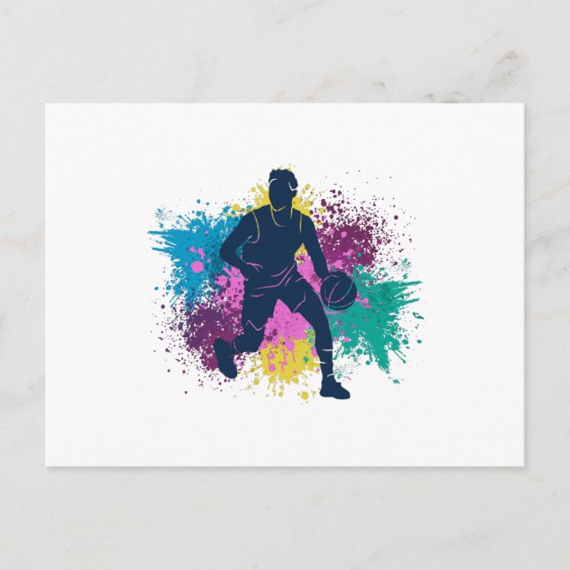Basketball Player Grungy Colour Splashes Postcard (Front)