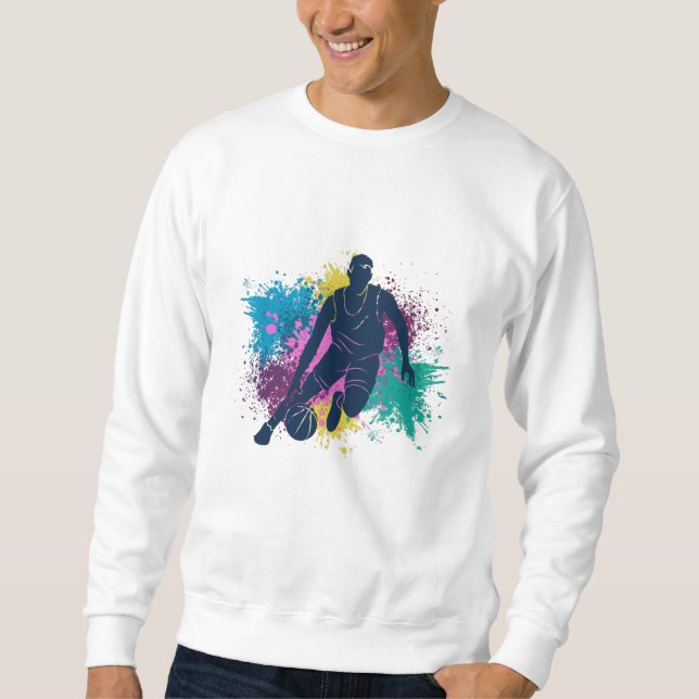 Basketball Player Grungy Colour Splashes Sweatshirt (Front)
