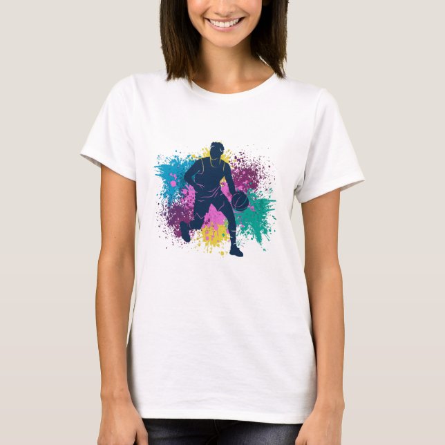 Basketball Player Grungy Colour Splashes T-Shirt (Front)