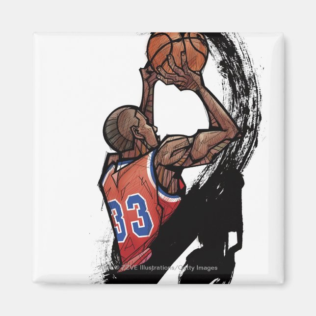 Basketball player holding ball magnet (Front)