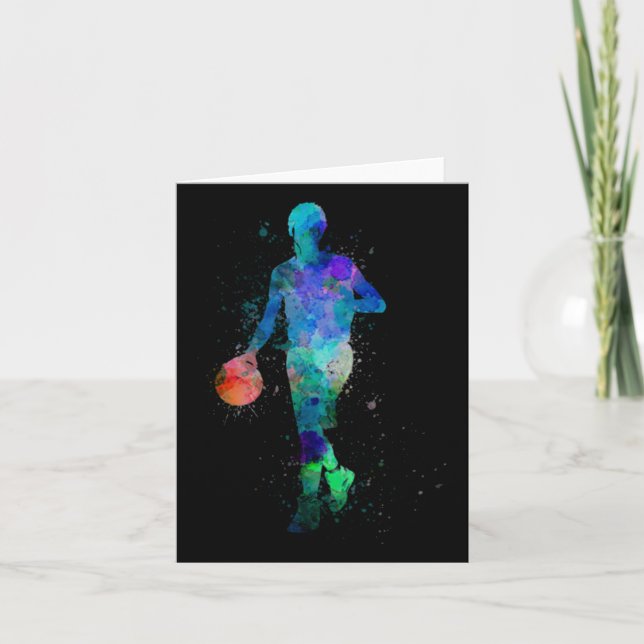 Basketball Player In Blue Watercolor  Card (Front)