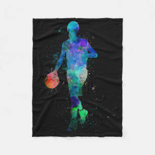 Basketball Player In Blue Watercolor Fleece Blanket