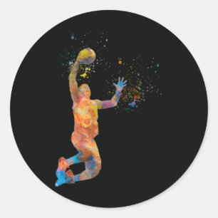 Basketball Player In Watercolor Playing  Classic Round Sticker