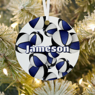 basketball player keepsake black blue team colors metal ornament