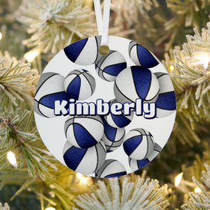 basketball player keepsake blue grey team colours metal ornament